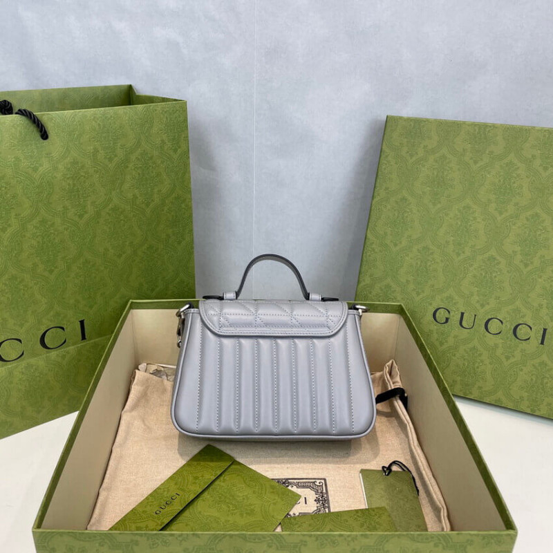 Replica Gucci Gg Marmont Grey Matelasse Leather Mini Top Handle Bag 583571