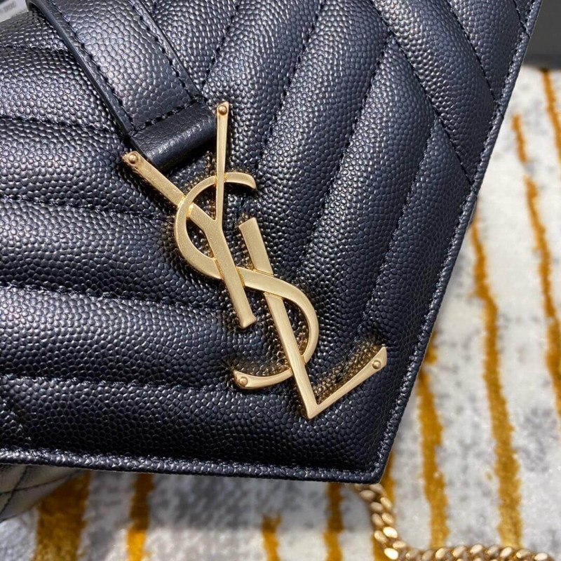 Replica Saint Laurent Grain Leather Envelope Small Bag 526286 Black