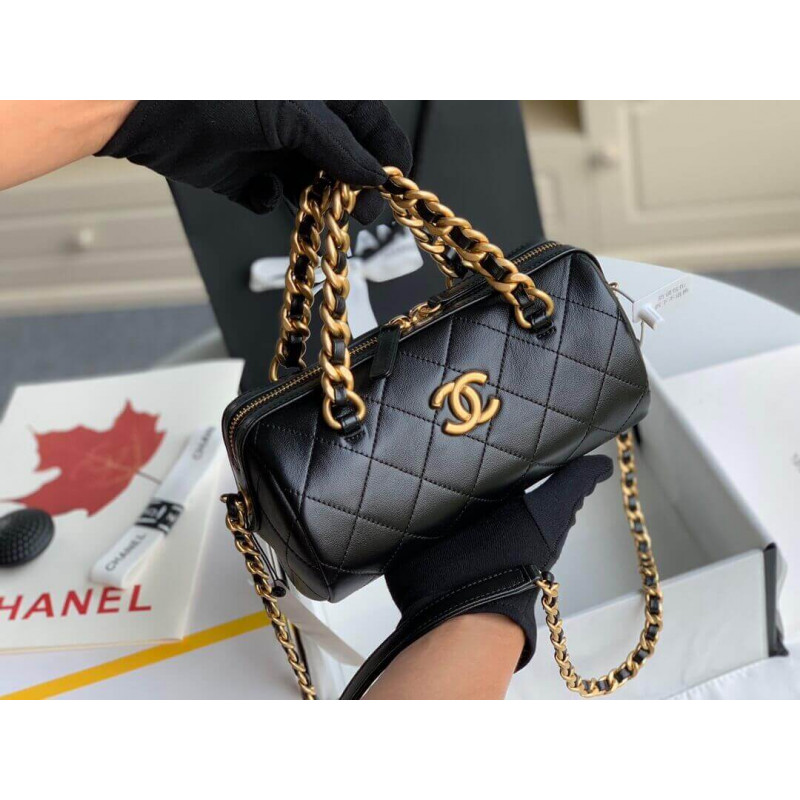 Replica Chanel Shiny Lambskin Small Bowling Bag As1899