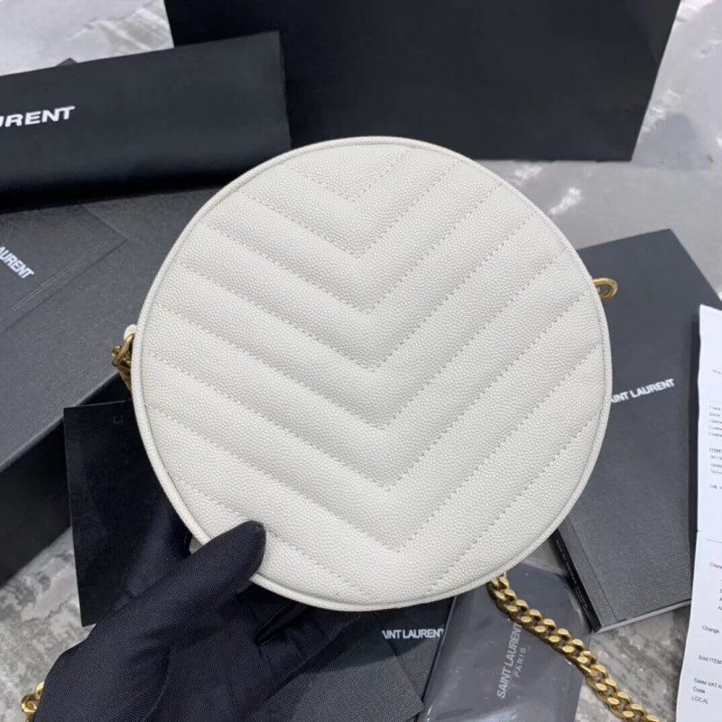 Replica Saint Laurent Vinyle Round Camera Bag In Chevron-Quilted Grain Leather 6104361