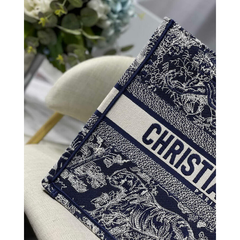 Replica Dior Small Book Tote Blue Toile De Jouy Reverse Embroidery M1296