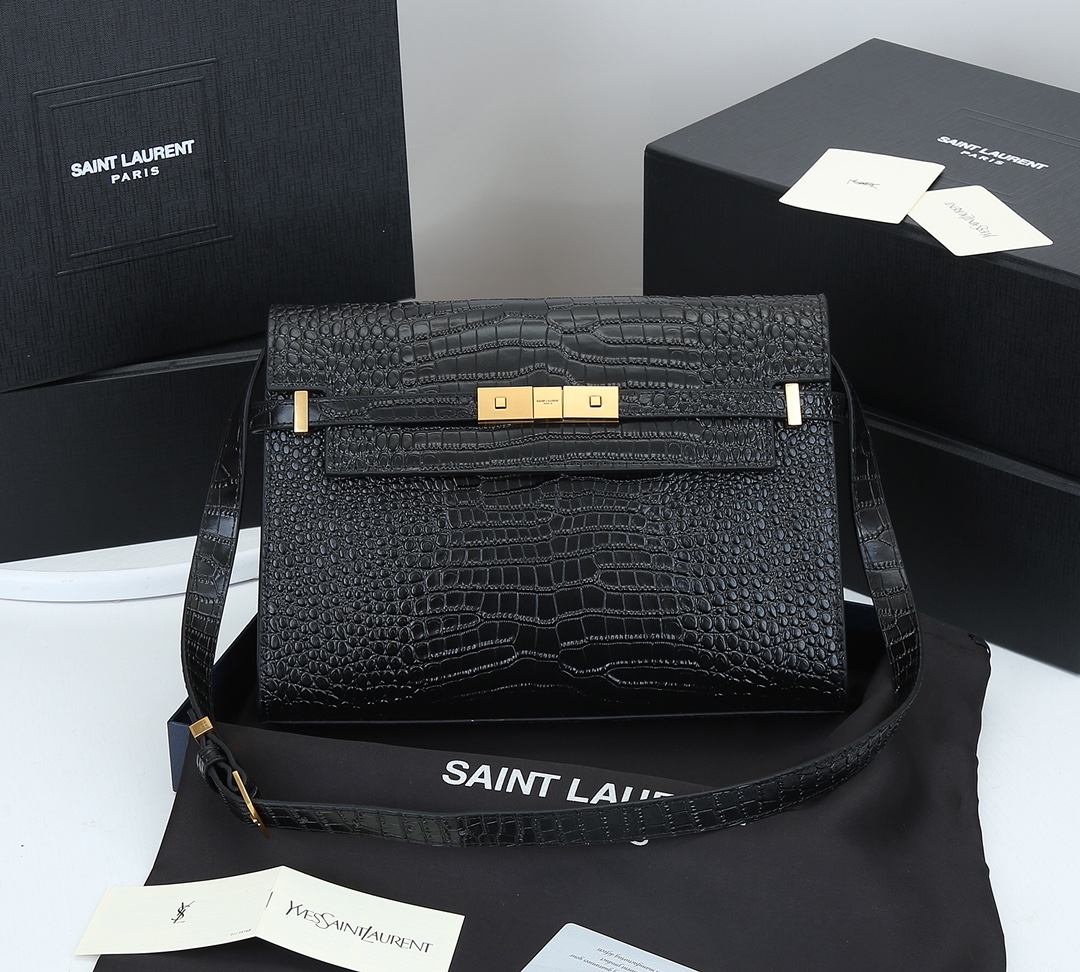 Replica Ysl Manhattan Shoulder Bag In Crocodile-Embossed Shiny Leather 2021
