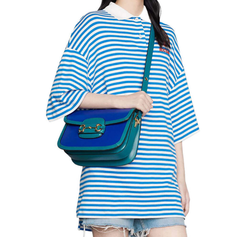 Replica Gucci Horsebit 1955 Small Shoulder Bag 602204 Blue And Green Leather