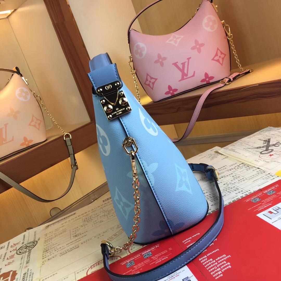 Replica Louis Vuitton Marshmallow Hobo Bag Beige/Pink/Blue