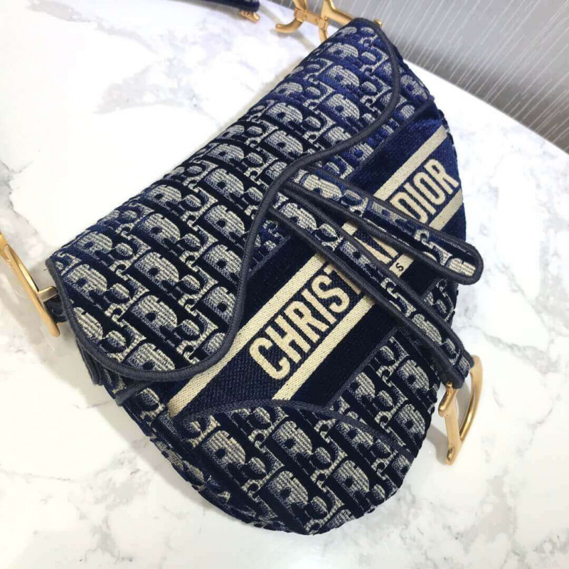 Replica Dior Oblique Embroidered Velvet Saddle Bag M0446C