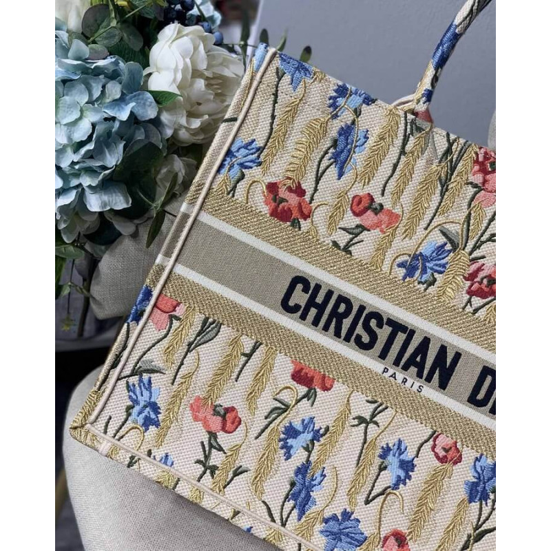 Replica Dior Book Tote In Hibiscus Metallic Thread Embroidery M1286