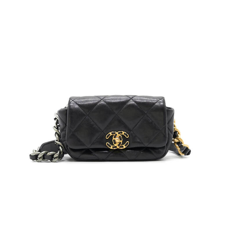 Replica Chanel Lambskin Quilted Chanel 19 Waist Bag As1163 Black