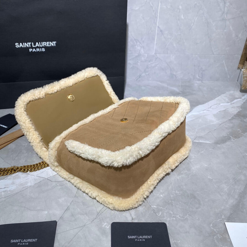 Replica Ysl Saint Laurent Niki Baby Mini Shearling-Trimmed Nubuck Shoulder Bag 533037