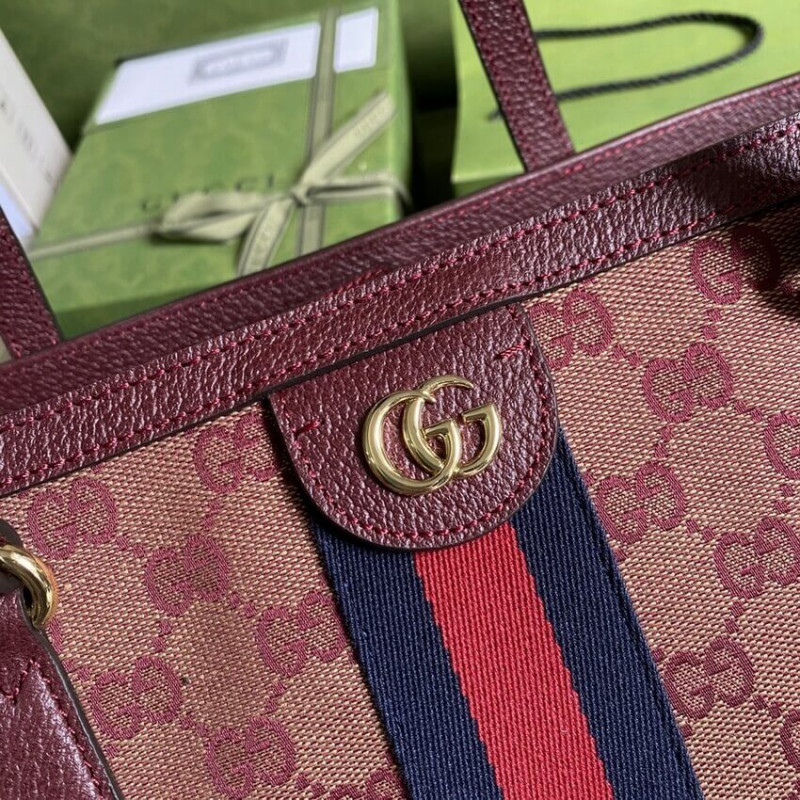 Replica Gucci Ophidia Medium Tote With Web In Burgundy Gg Canvas 631685