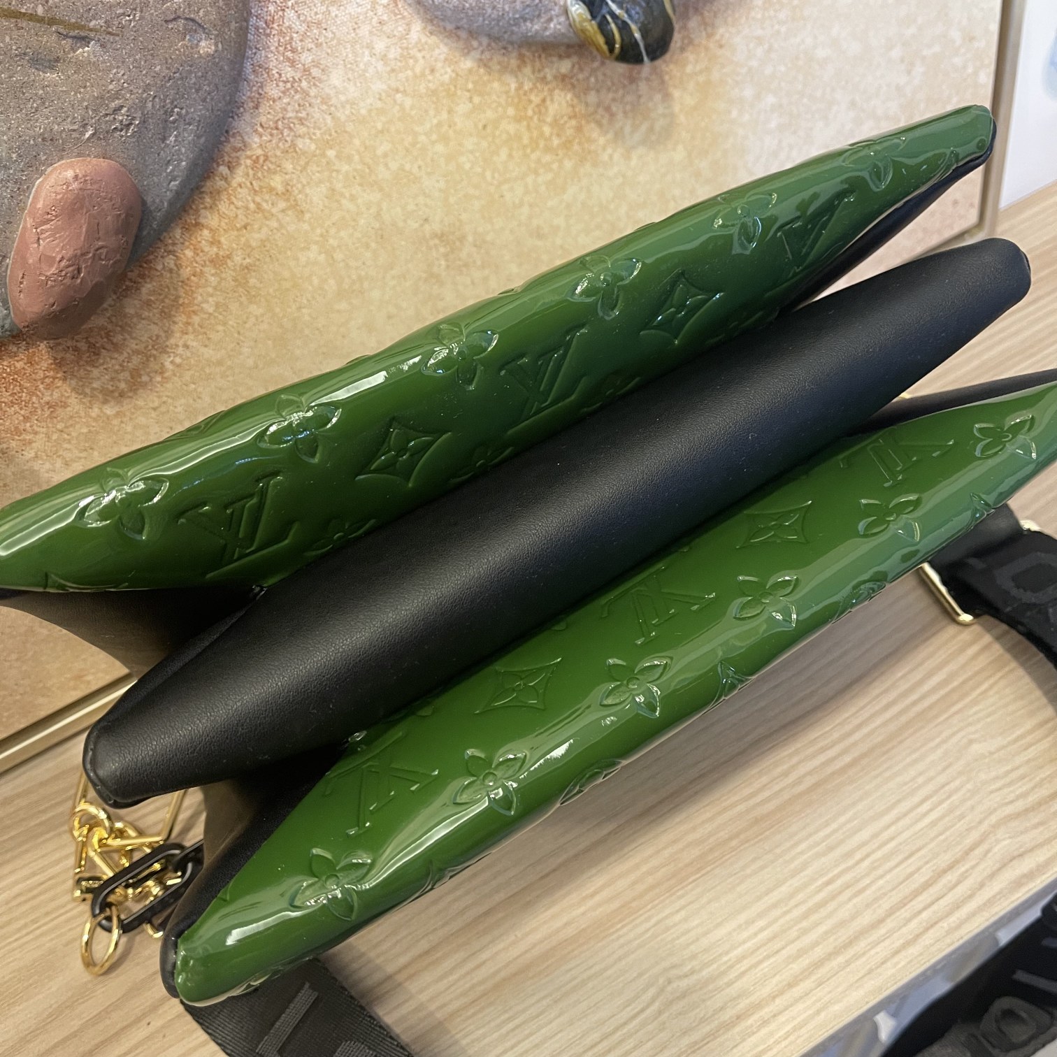 Replica Louis Vuitton Coussin Pm Patent Leather- Black/Green