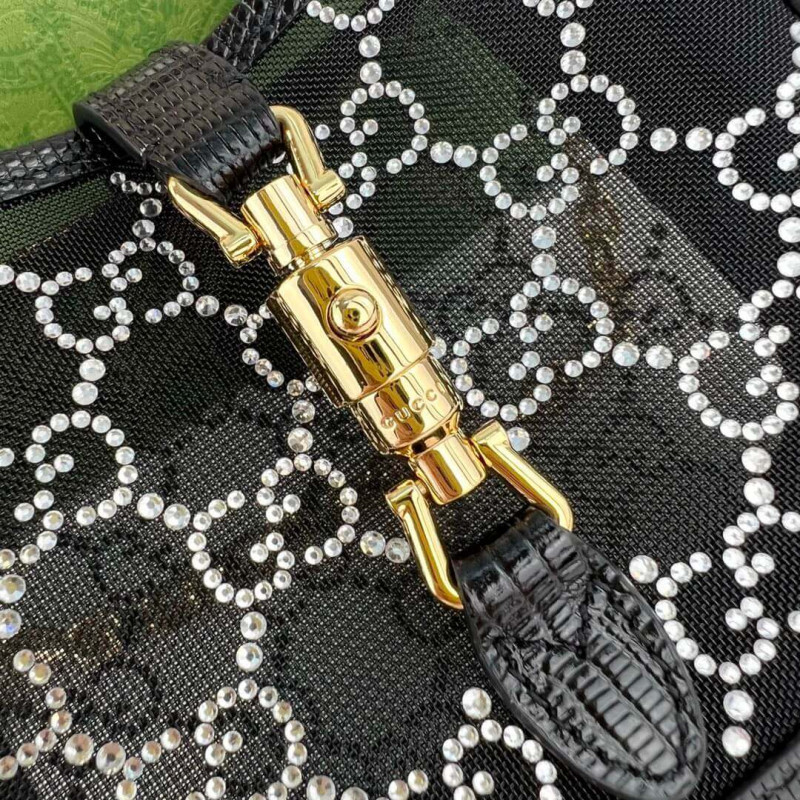 Replica Gucci Jackie 1961 Mini Crystal Gg Lizard Bag 677027 Black
