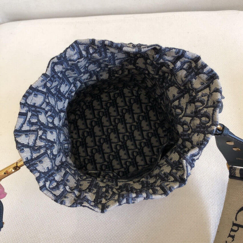 Replica Christian Dior Wicker Basket Shoulder Bag Blue Oblique M7600