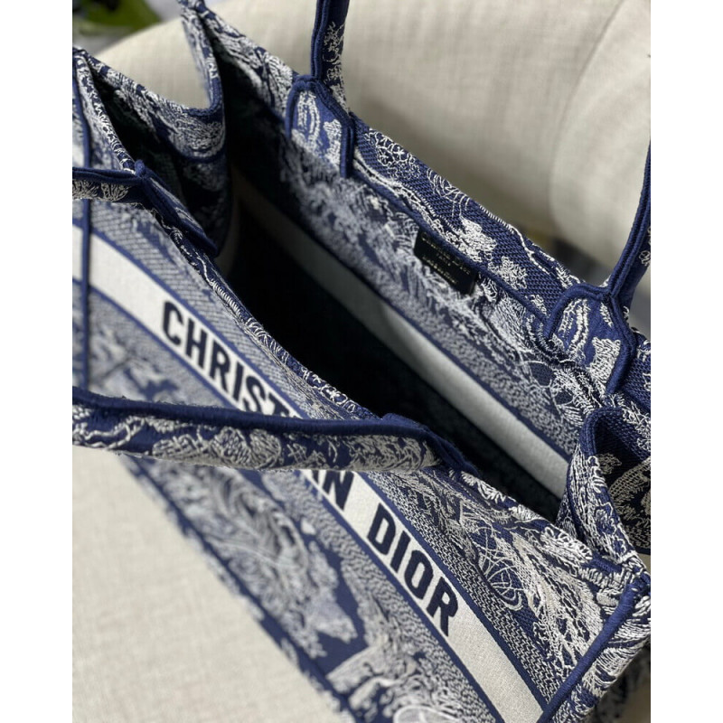 Replica Dior Small Book Tote Blue Toile De Jouy Reverse Embroidery M1296