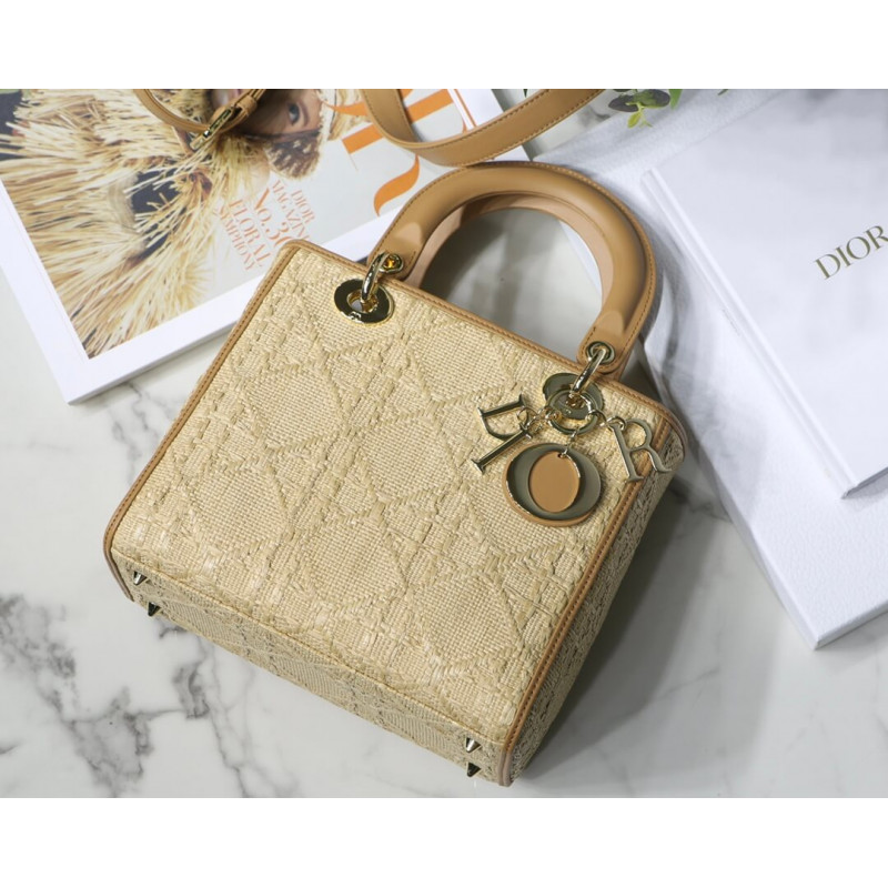 Replica Christian Dior Medium Lady Dior Bag Natural Cannage Raffia M0565