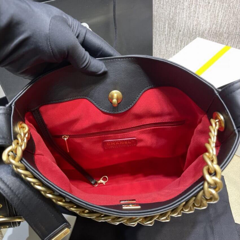 Replica Chanel Hobo Handbag Calfskin Black As2844