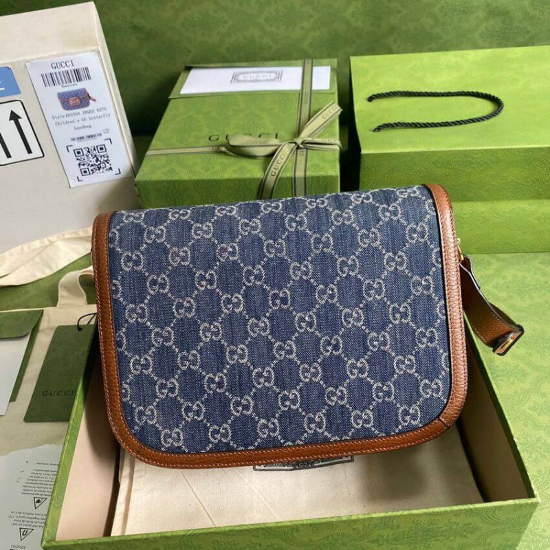 Replica Gucci Horsebit 1955 Small Bag 602204 In Blue Denim