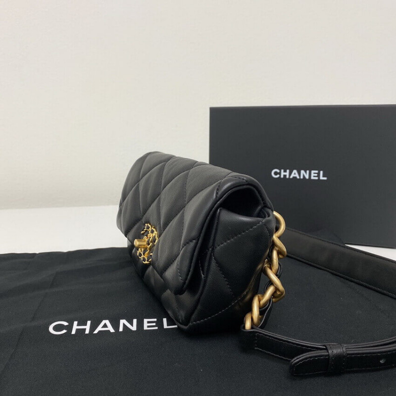 Replica Chanel Lambskin Quilted Chanel 19 Waist Bag As1163 Black