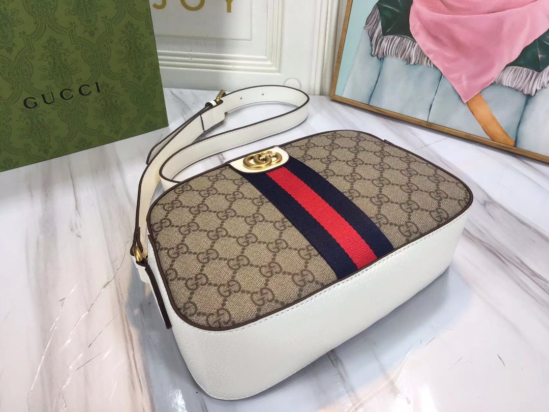 Replica Gucci Ophidia Double G Shoulder Bag- Black/White