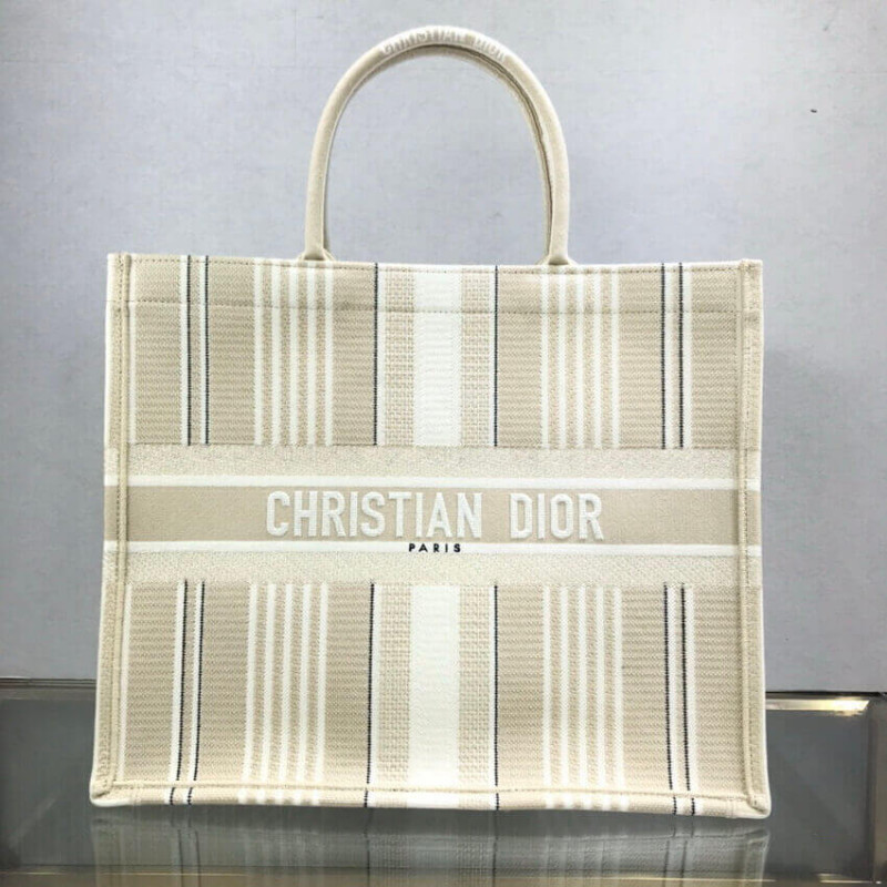 Replica Dior Book Tote Beige Stripes Embroidery M1286