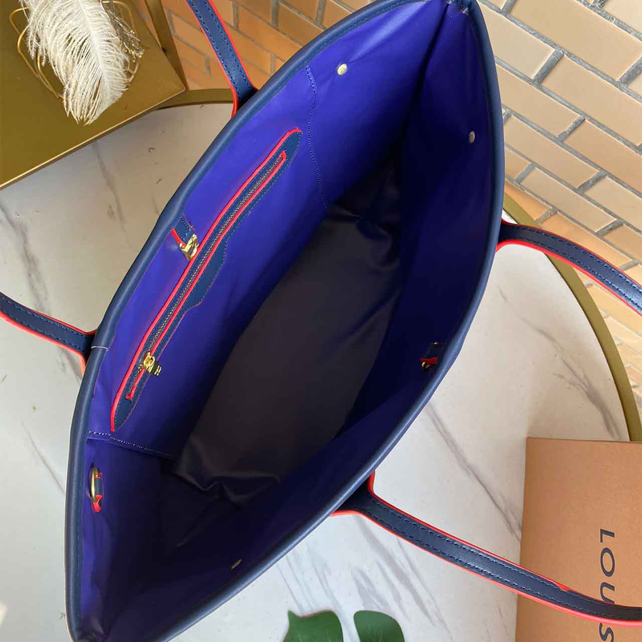 Replica Louis Vuitton Neverfull Mm Monogram Empreinte Leather M45685 Black/Beige/Blue