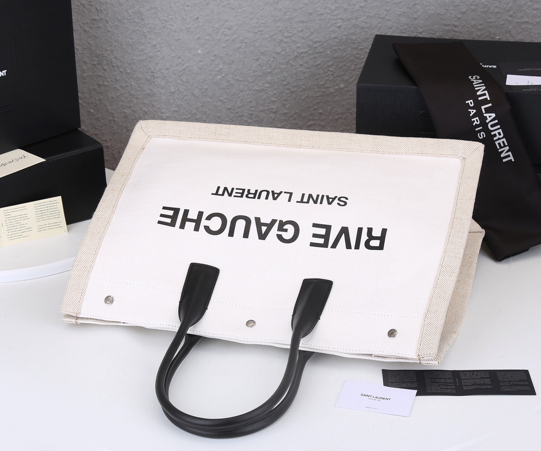 Replica Ysl Rive Gauche Tote Bag In Linen And Leather