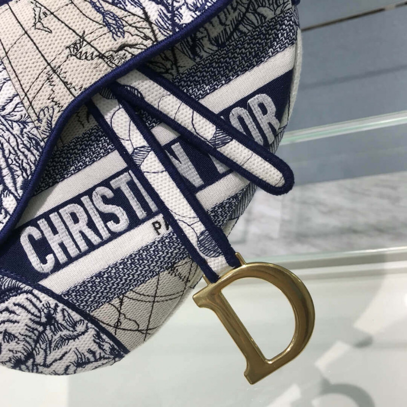 Replica Christian Dior Saddle Bag In Blue Camouflage Embroidery M0446