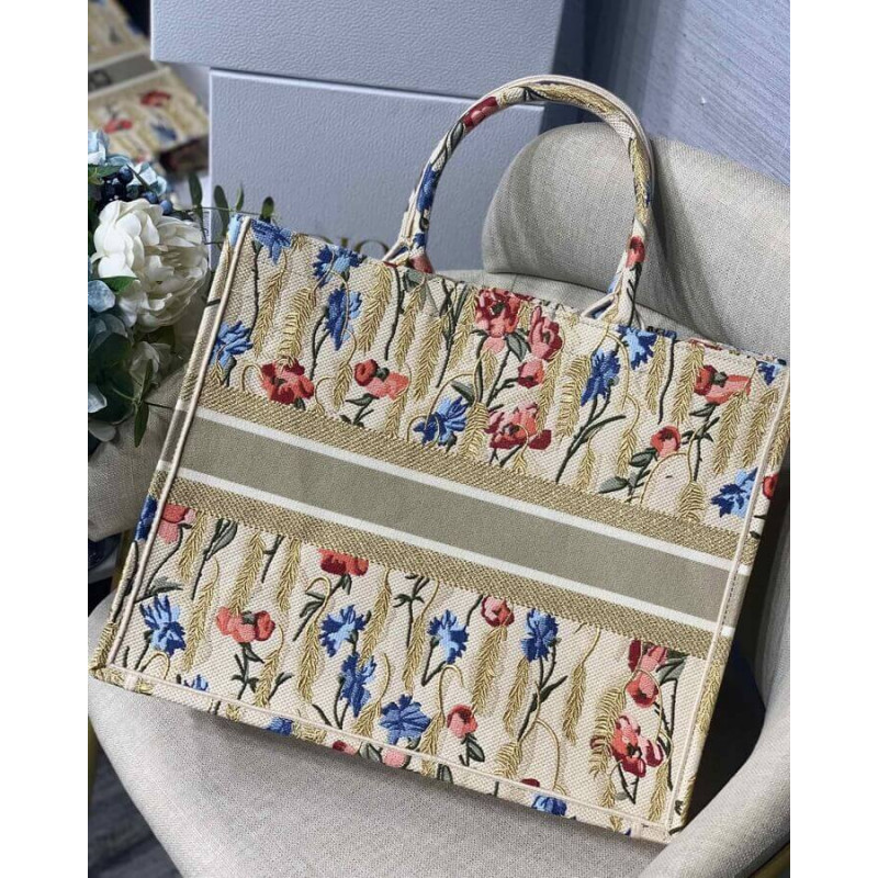 Replica Dior Book Tote In Hibiscus Metallic Thread Embroidery M1286