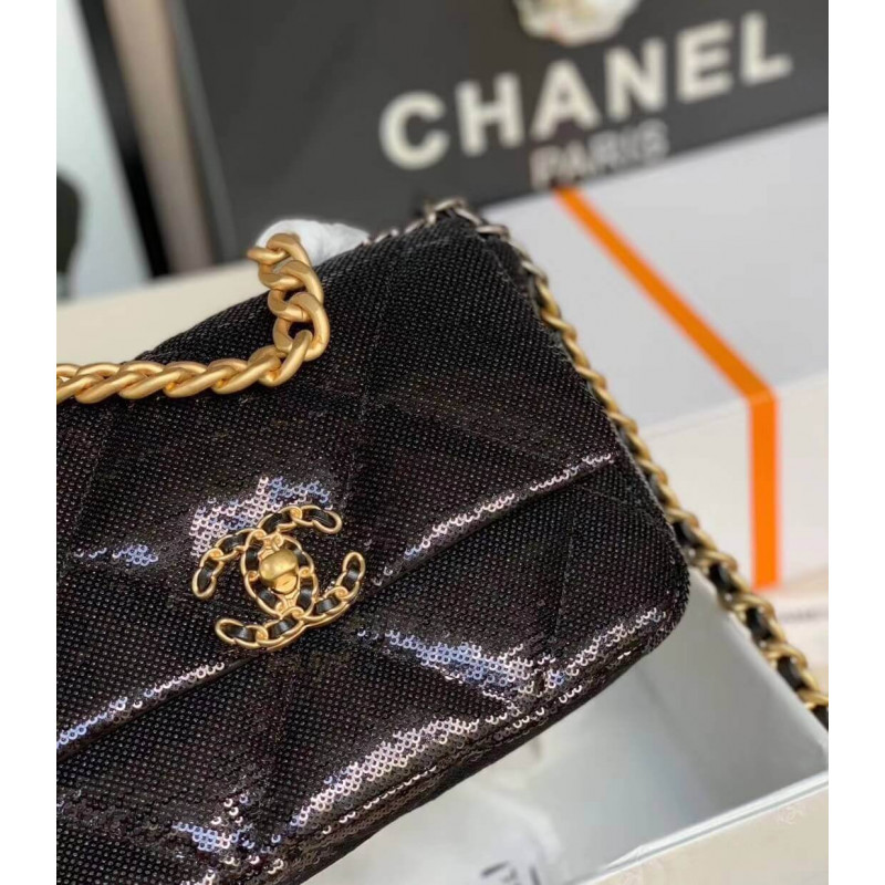 Replica Chanel 19 Flap Bag In Tweed Sequins As1160
