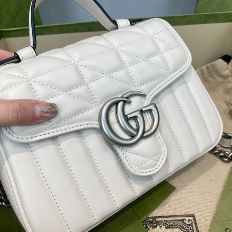 Replica Gucci Gg Marmont White Matelasse Leather Mini Top Handle Bag 583571