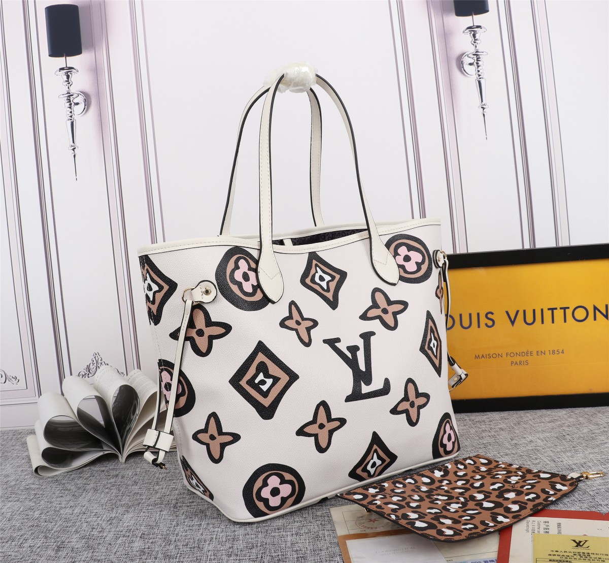 Replica Louis Vuitton Aaa-Neverfull Mm Tote Bag Black/White M45818