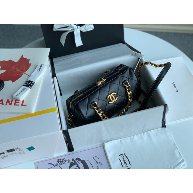Replica Chanel Shiny Lambskin Small Bowling Bag As1899