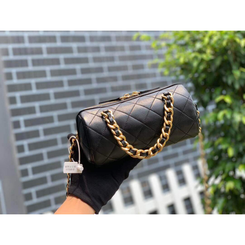 Replica Chanel Shiny Lambskin Small Bowling Bag As1899