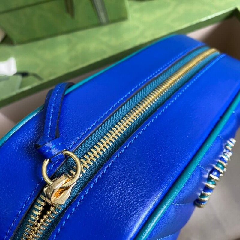 Replica Gucci Gg Marmont Small Shoulder Bag 447632 Blue And Emerald Leather