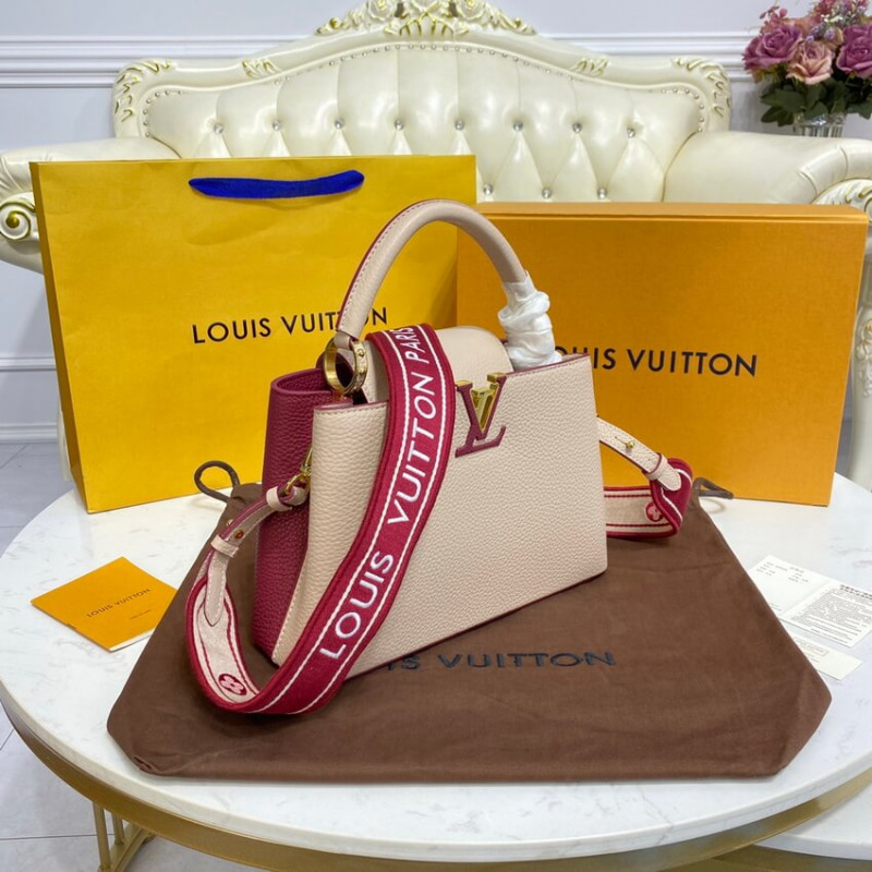 Replica Louis Vuitton Capucines Bb M59061 Eggshell/Lie De Vin Red