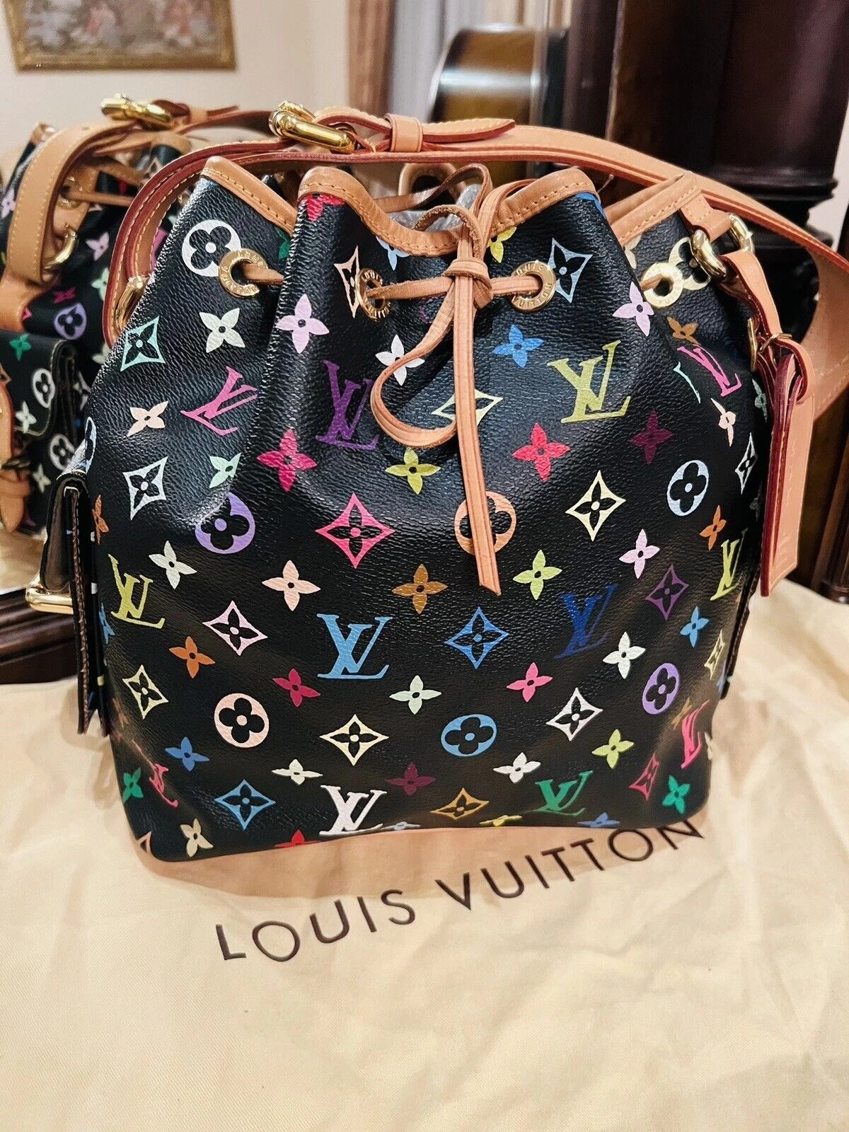 Replica Louis Vuitton Monogram Multi Color Black Petit Noe Bag M42230