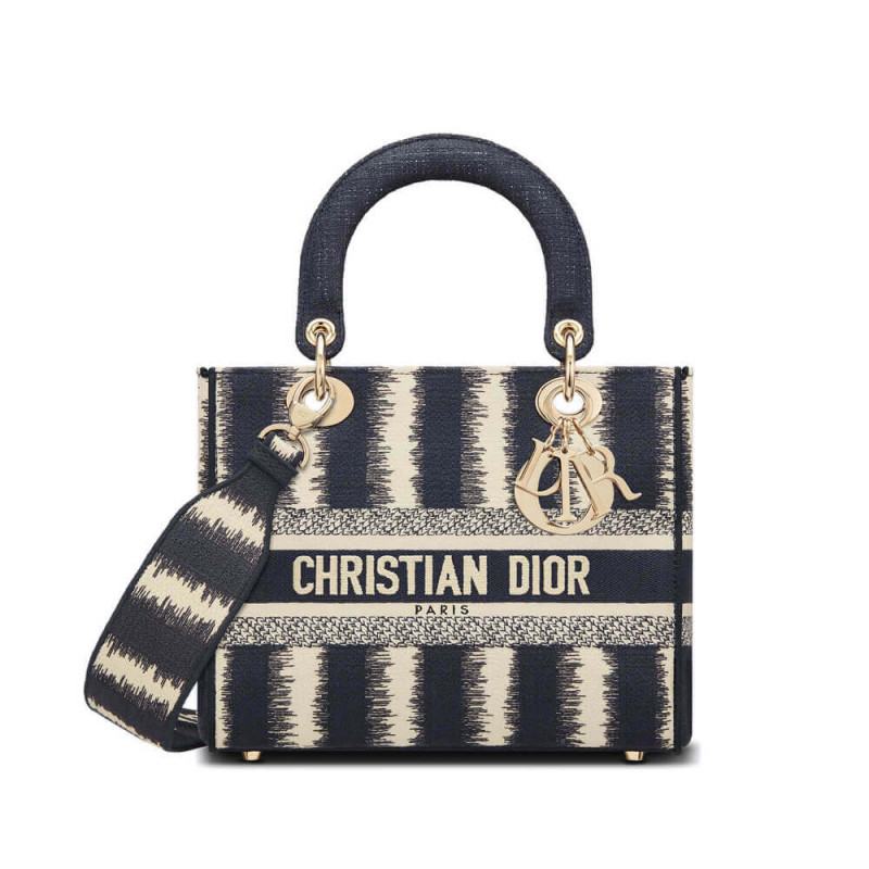 Replica Dior Medium Blue D-Stripes Embroidery Lady D-Lite Bag M0565