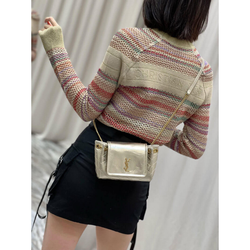 Replica Saint Laurent Nolita Mini Leather Shoulder Bag 672738 Champagne Gold