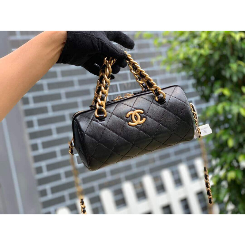 Replica Chanel Shiny Lambskin Small Bowling Bag As1899
