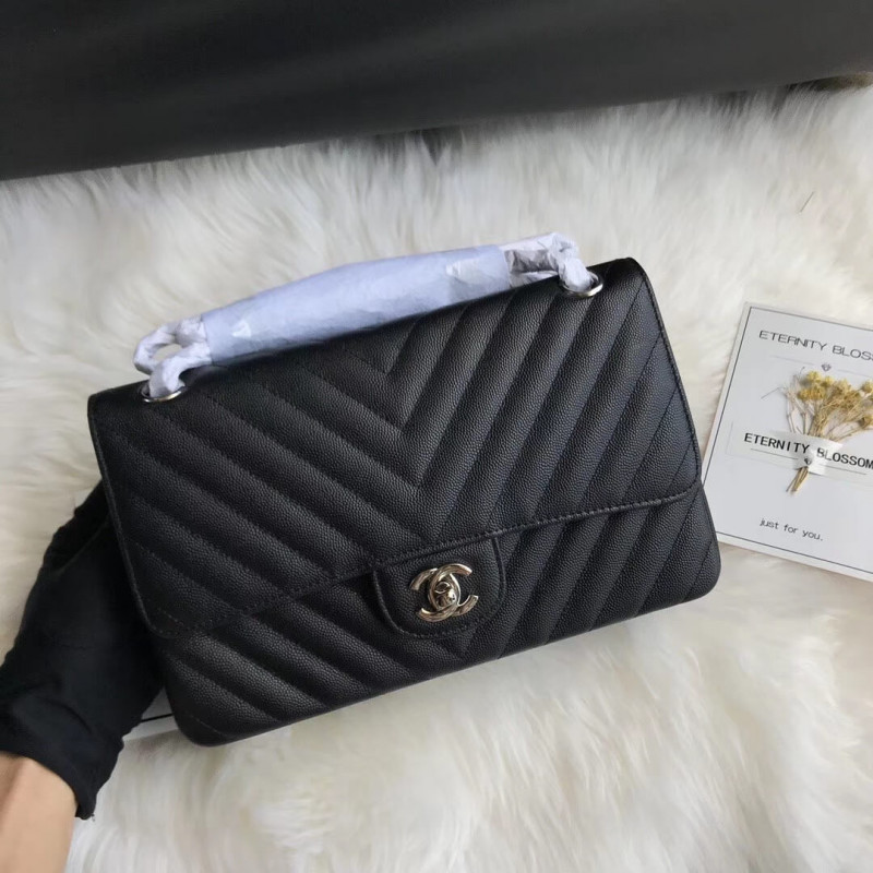 Replica Chanel Chevron Caviar Calfskin Classic Flap Bag A01112 Black