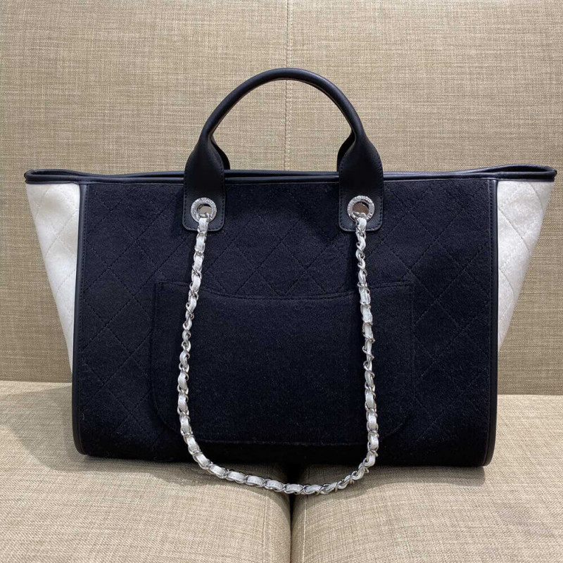 Replica Chanel Wool Felt Deauville Shopping Bag A60598 Black/White