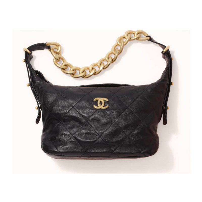 Replica Chanel Black Calfskin Leathe Hobo Bag As2910