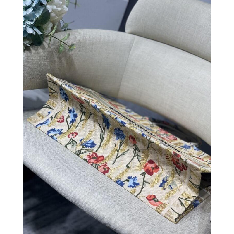 Replica Dior Book Tote In Hibiscus Metallic Thread Embroidery M1286