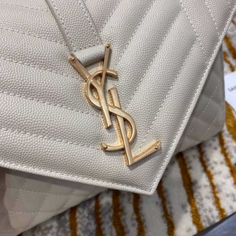 Replica Saint Laurent Grain Leather Envelope Medium Bag 487206 White