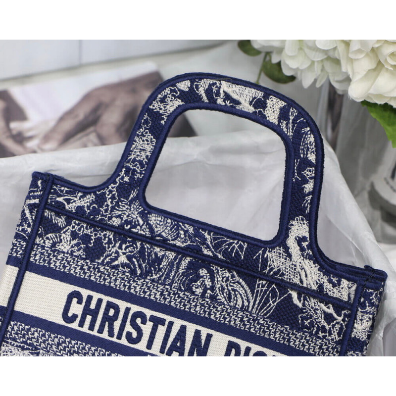 Replica Dior Mini Book Tote Blue Toile De Jouy Reverse Embroidery M1271