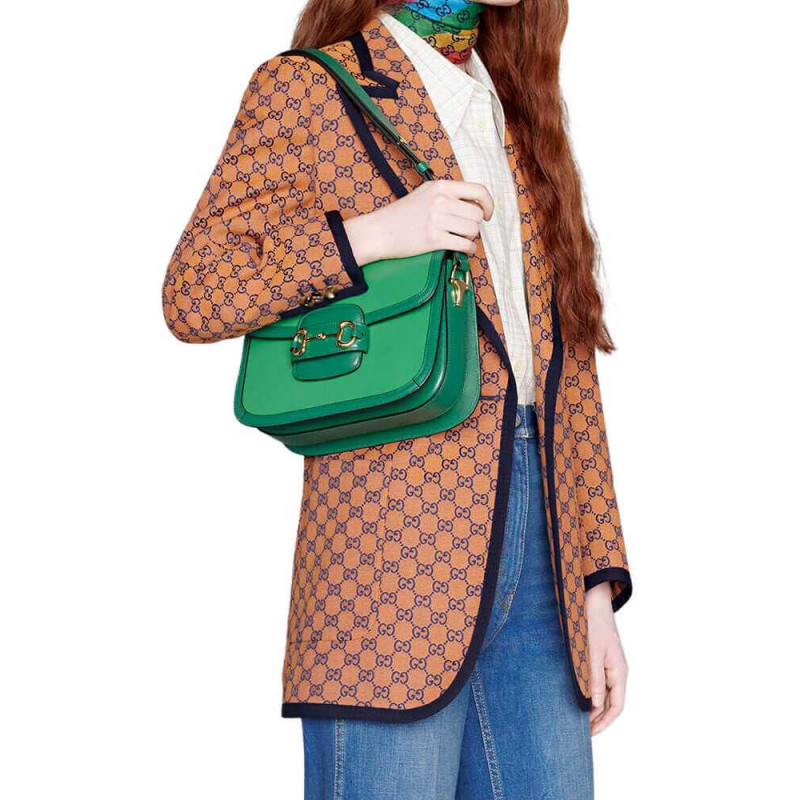 Replica Gucci Horsebit 1955 Small Shoulder Bag 602204 Green Leather