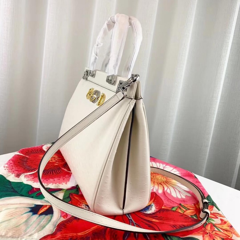 Replica Gucci Zumi Ostrich Leather Medium Top Handle Bag 564714 White