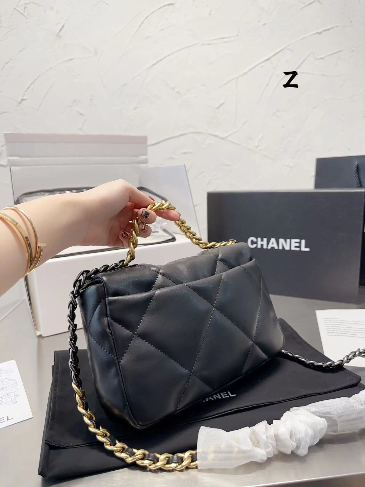 Replica Chanel 19 Hand 2Way Chain Shoulder Bag As1160 Lamb Leather Black Used Women