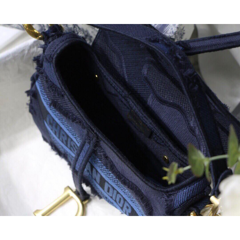 Replica Dior Saddle Bag Blue Camouflage Embroidery M0446