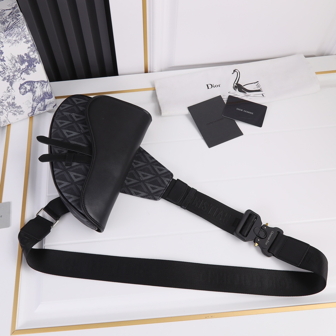 Replica Dior Cd Diamond Canvas Saddle Bag- Black/White