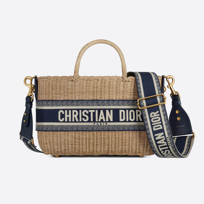 Replica Christian Dior Wicker Basket Shoulder Bag Blue Oblique M7601